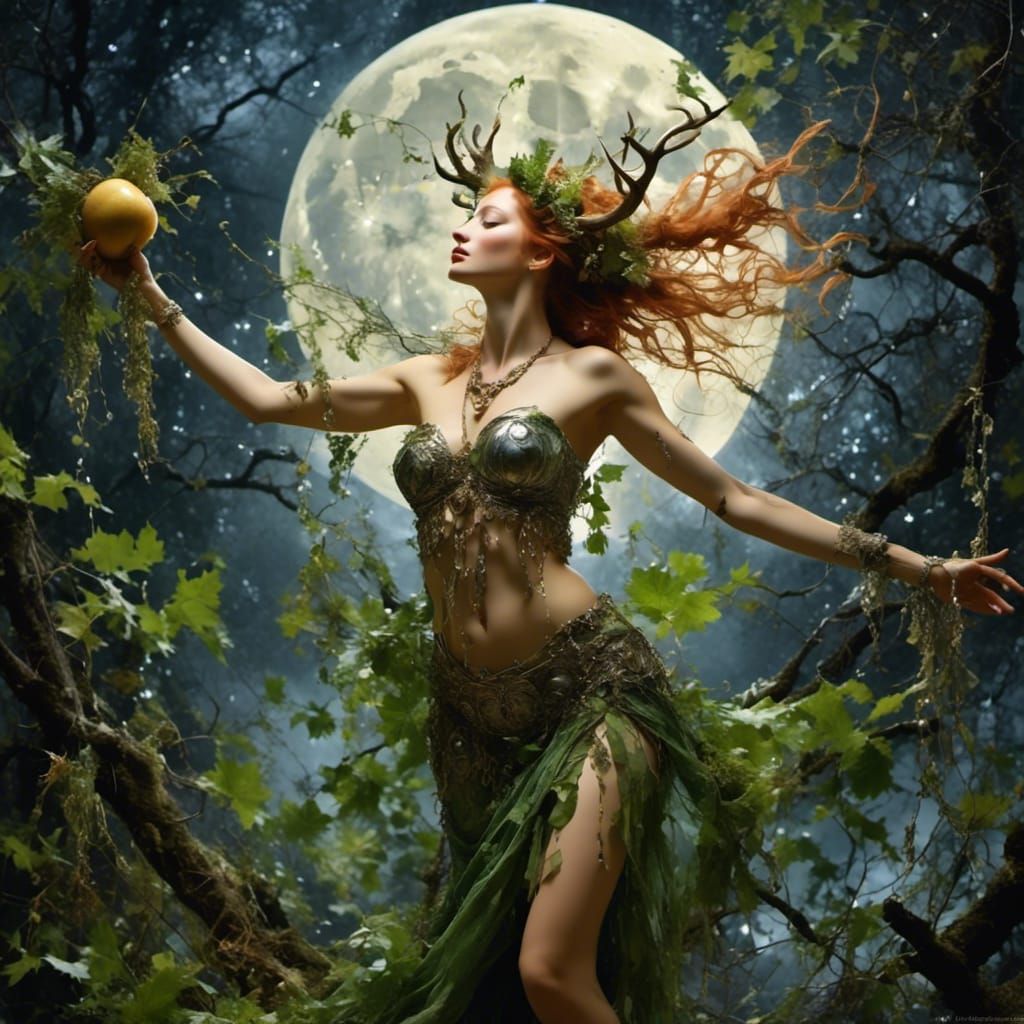 Bacchus and Maenad Celebrate Under the Moon