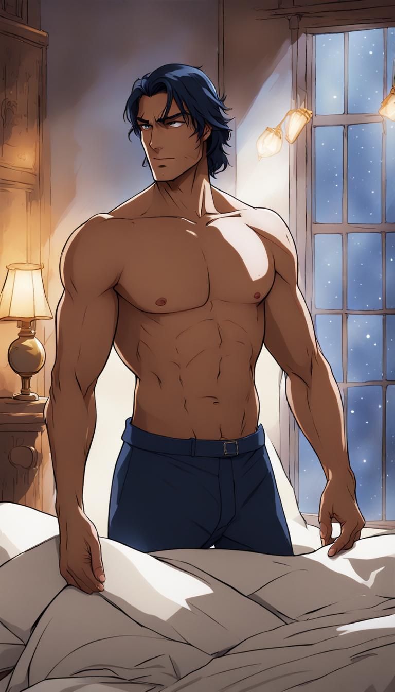 Android Hunk in Cozy Bedroom Scene
