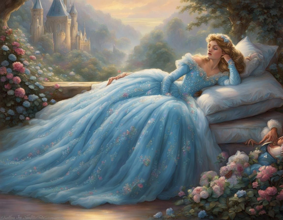 Ethereal Sleeping Beauty Awakens in Blue Gown