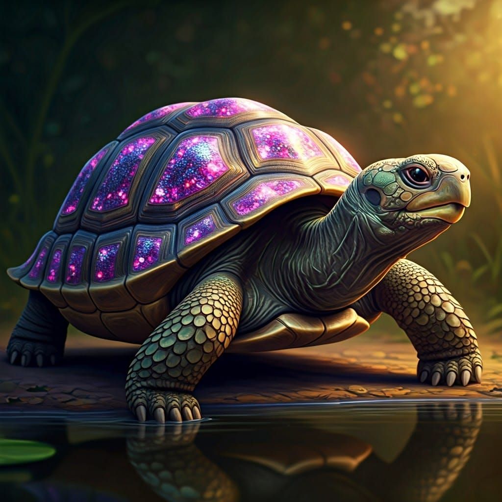 Sequin Shell Tortoise in Whimsical, Dreamlike Style