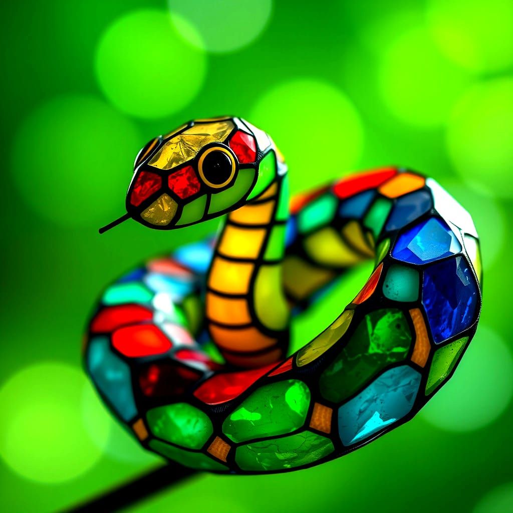 Colorful Stained Glass Snake in Hyperreal Style