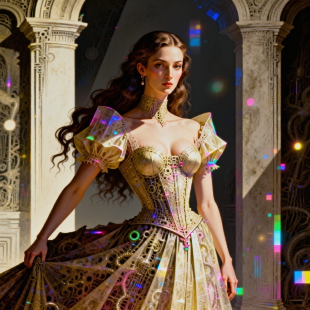 Regal Woman in Golden Light, Pre-Raphaelite Style Painting