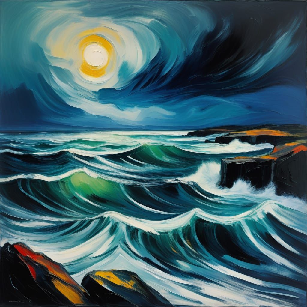Turbulent Ocean Storm in Expressionist Style