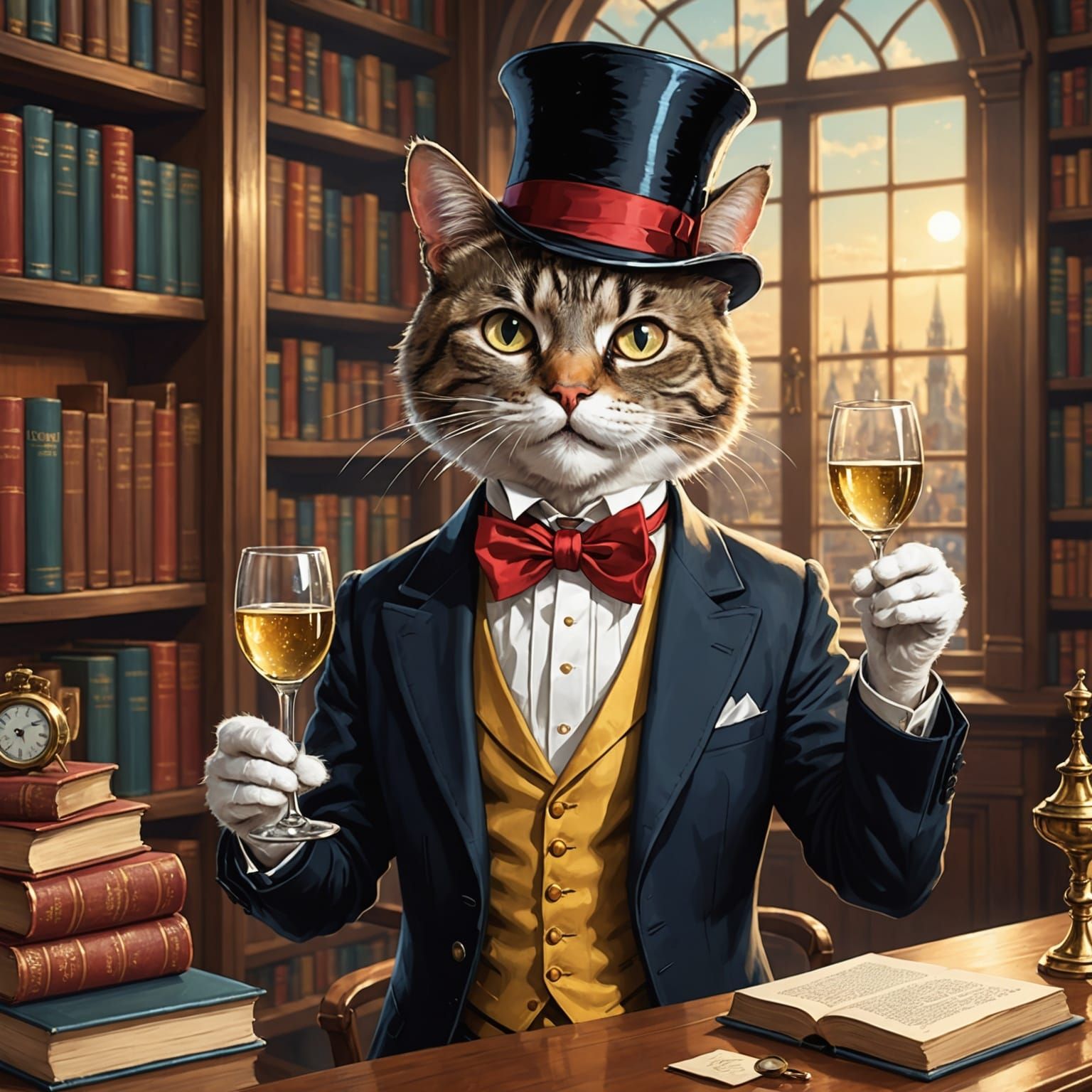 A Fairytale Gentleman Cat in Retro Library