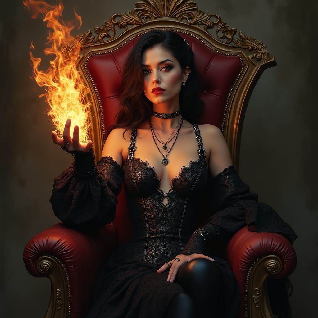 Goth Queen Channeling Inferno in Dark Fantasy Portrait