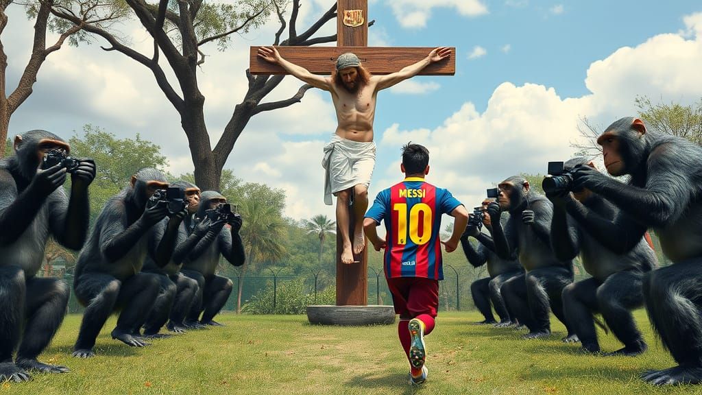 Messi's Surreal Zoo Encounter with Jesus: Digital Art