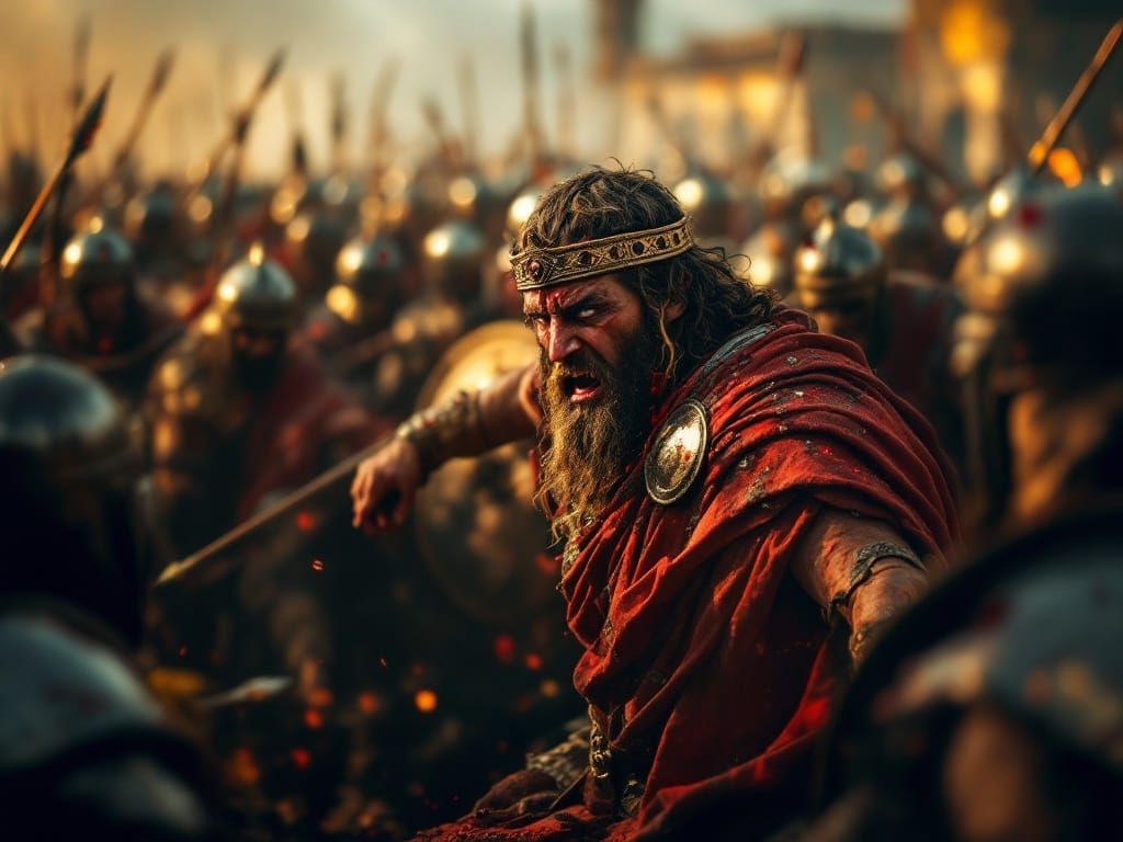 Biblical Battlefield Scene: Jewish King Wounded