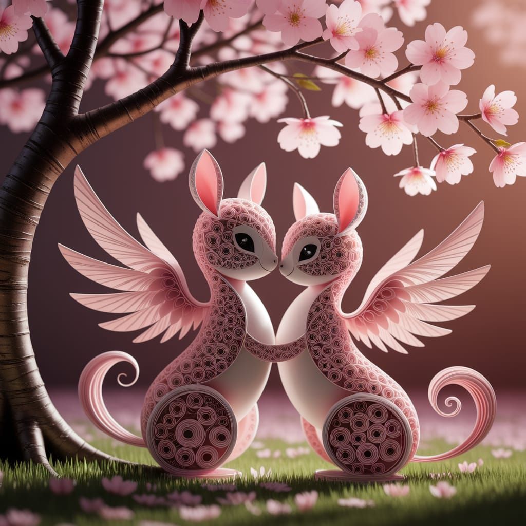 Whimsical Paper Craft Spirits in Cherry Blossom Bloom