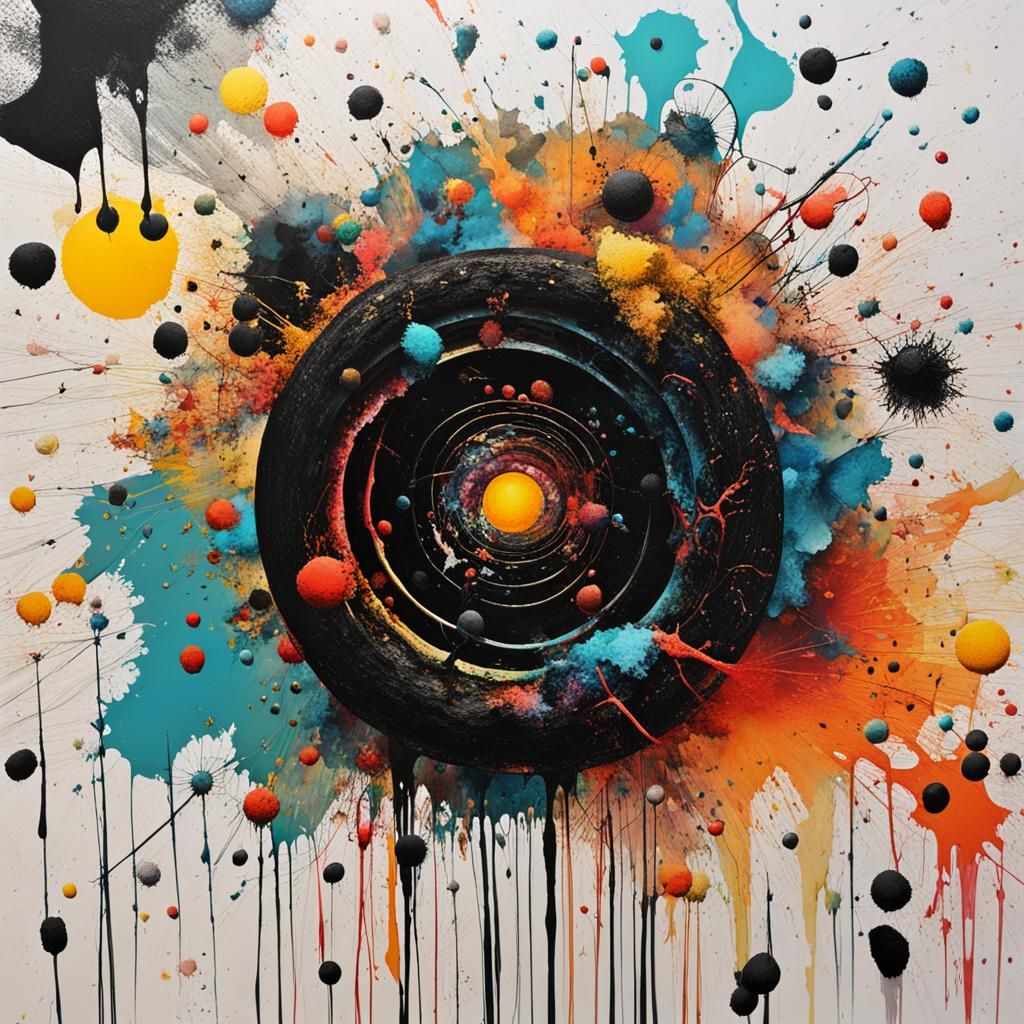 Abstract 3D Wormhole with Paint Splatter Effect