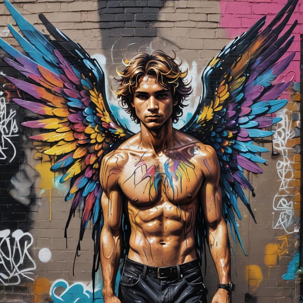 Majestic Angel in Street Art Graffiti Style