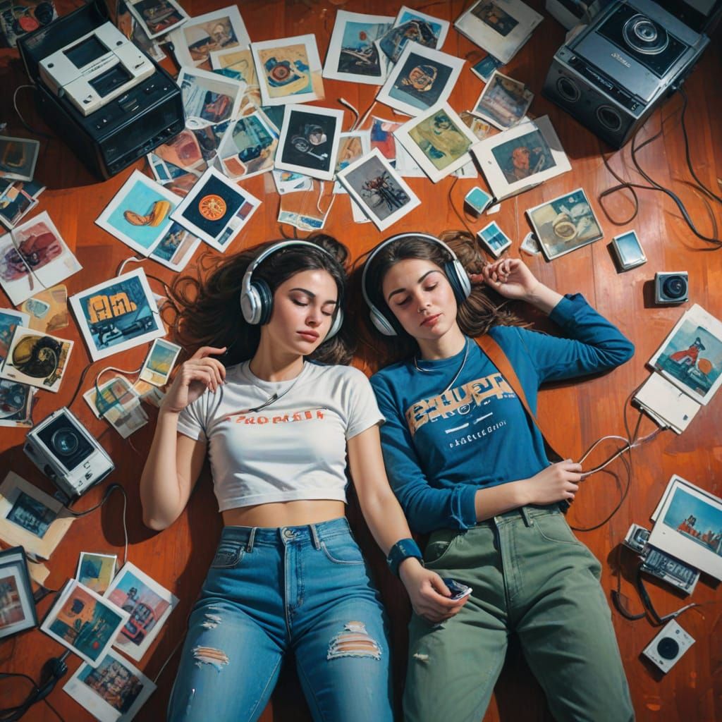 Friends Relaxed in a Vibrant 90s Room