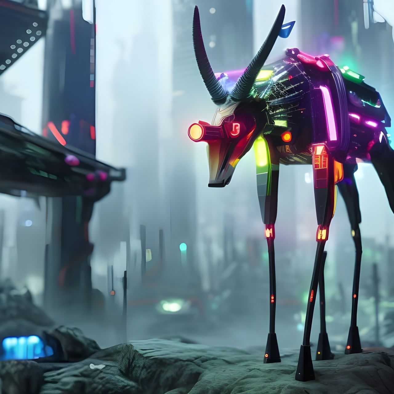 Cyberpunk Gazelle in Detailed Forest