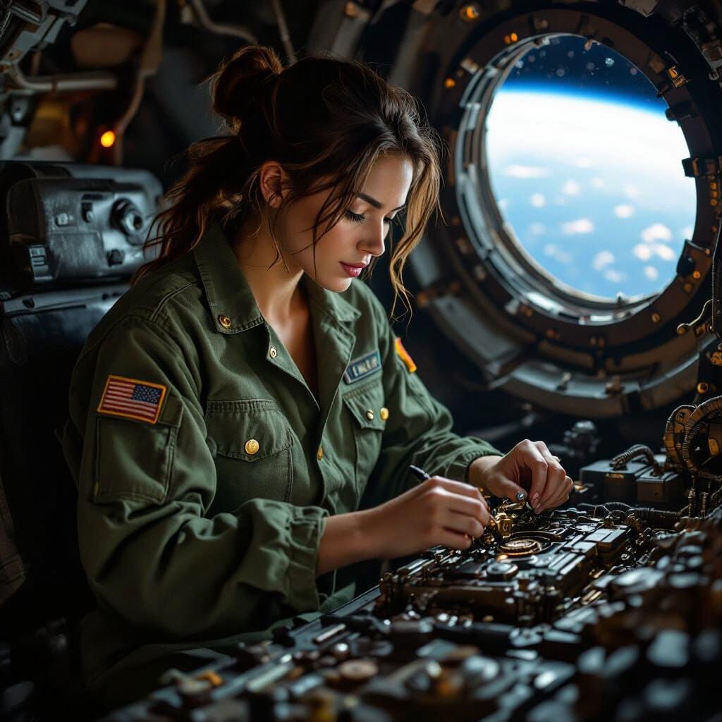 Engineer Repairs Spaceship in Gritty Sci-Fi Style
