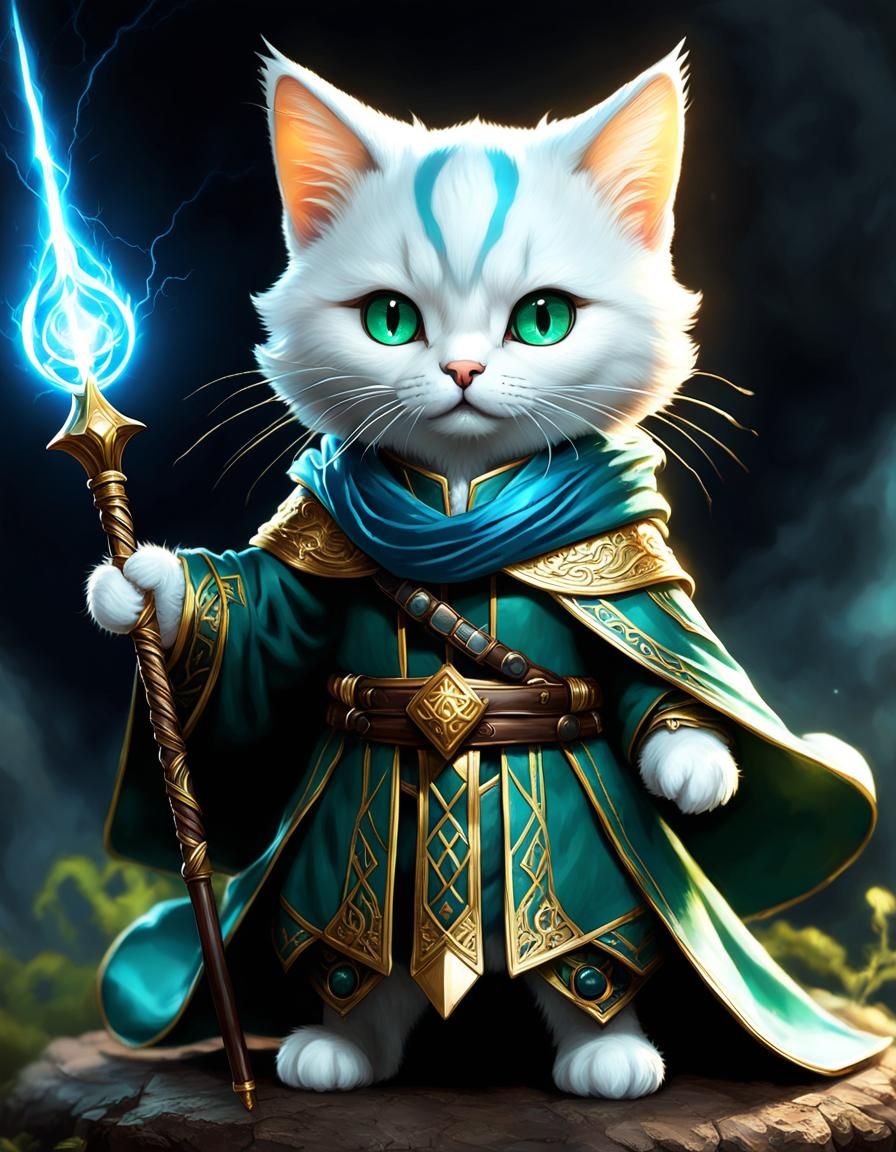 Chibi Kitty Wizard with Glowing Staff