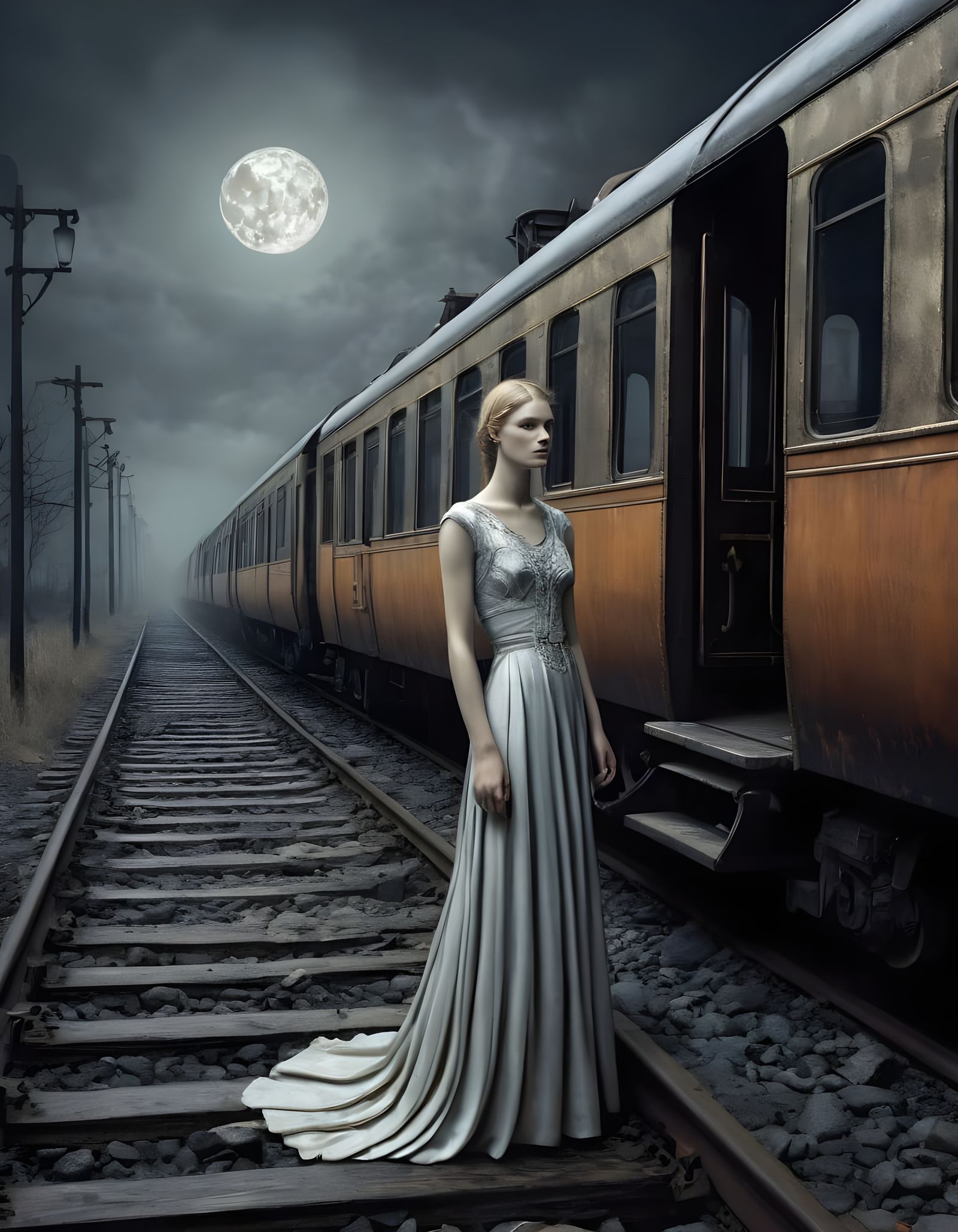 Surrealist Painting of a Woman Waiting in a Desolate, Foggy ...