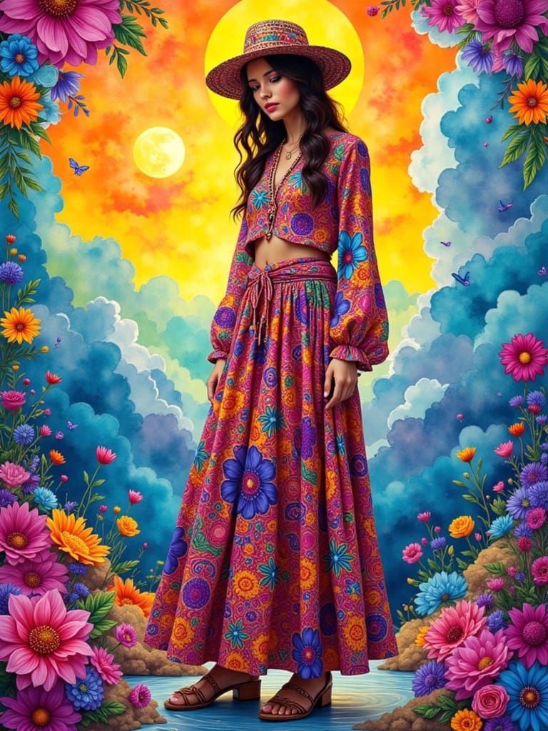 Psychedelic Bohemian Woman in Dreamy Fantasy World