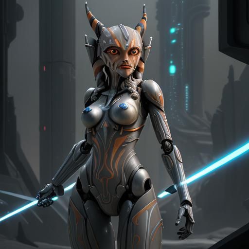 Ahsoka with Robotic Tentacles: Sci-Fi Art