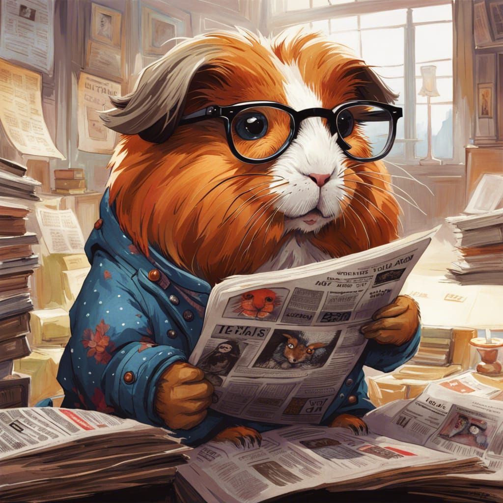 Anthro Guinea Pig Reading News with Funky Glasses