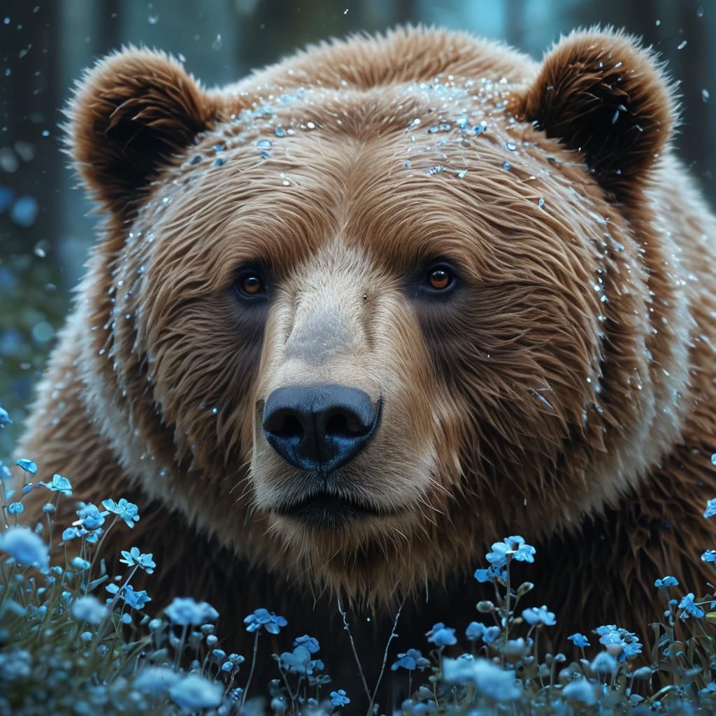Obese Kodiak Bear with Crystal Flowers