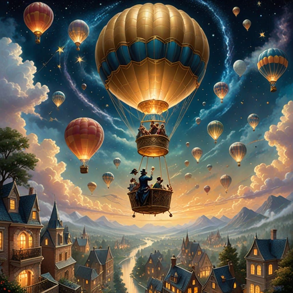 Magician in Hot Air Balloon Throws Gold Silk into Space
