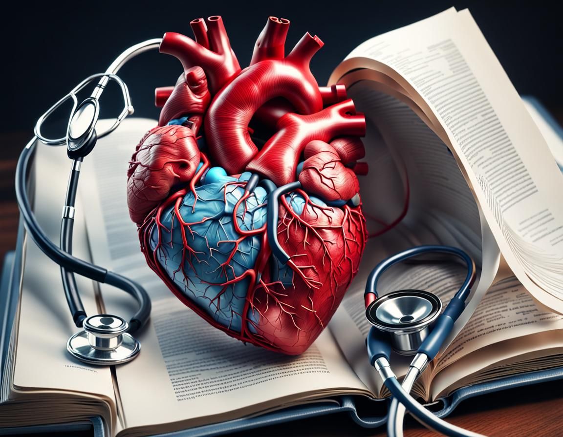 Hyperrealistic Heart Emerging from Medical Book
