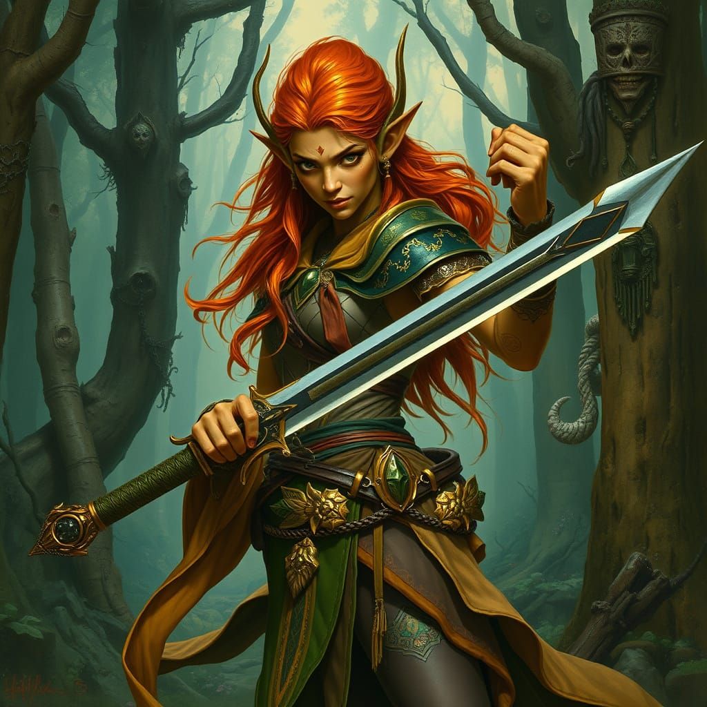 High Elf in Mystical Forest, Fantasy Art