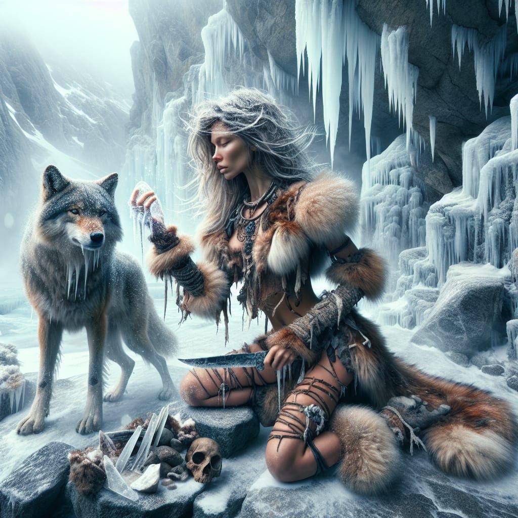Hyperrealistic Ice Age Woman in Ancient Landscape