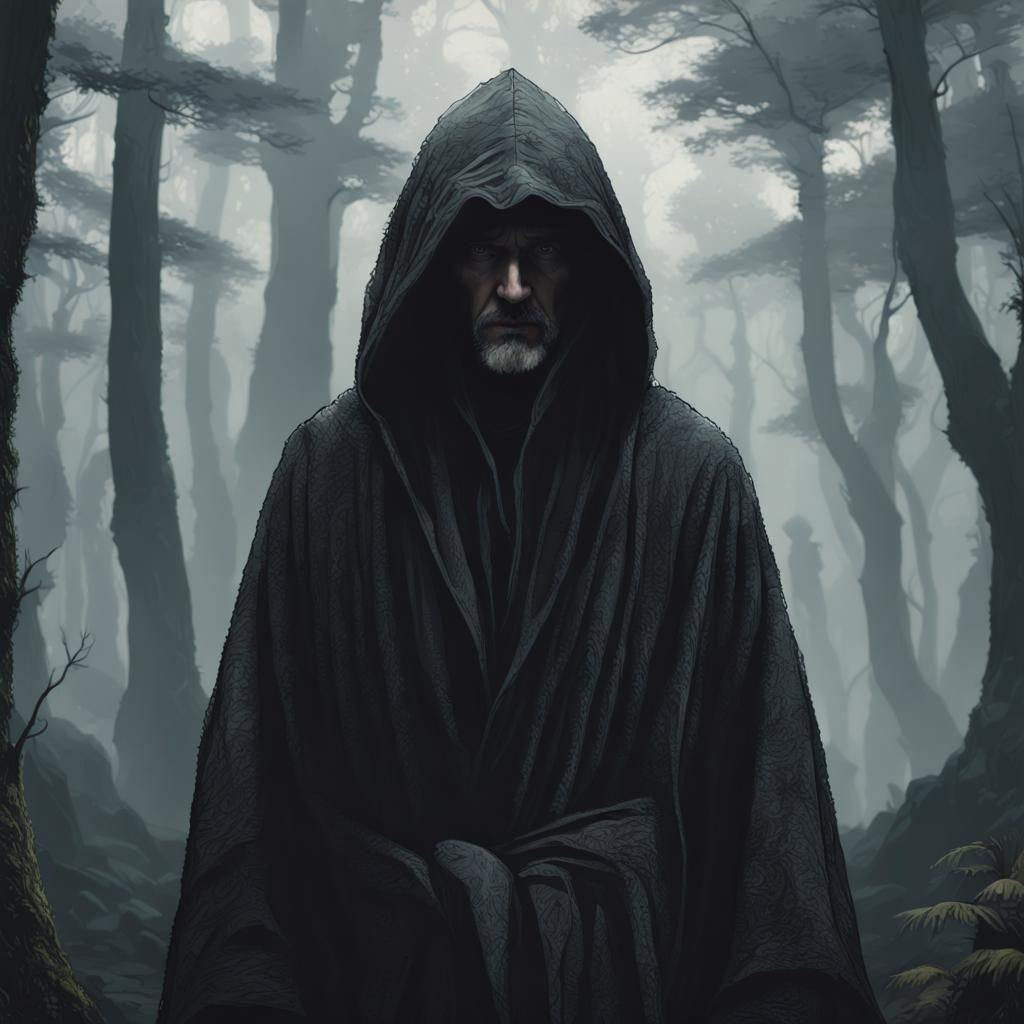 Mysterious Emissary in Misty Forest, Hyperrealistic Portrait