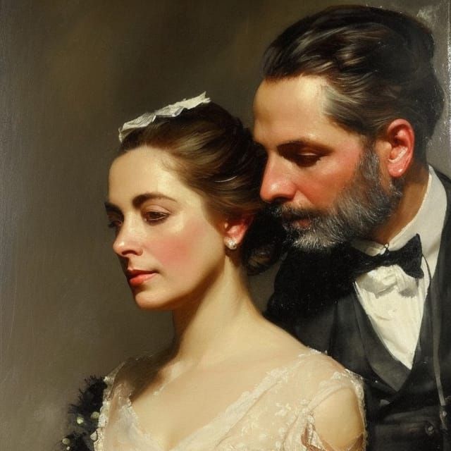 Detailed Victorian Portrait of Elderly Couple
