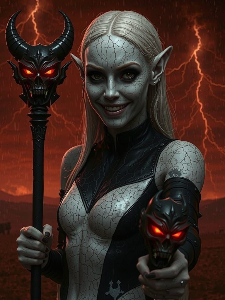 Ethereal Gothic Goddess in a Dark, Stormy Landscape
