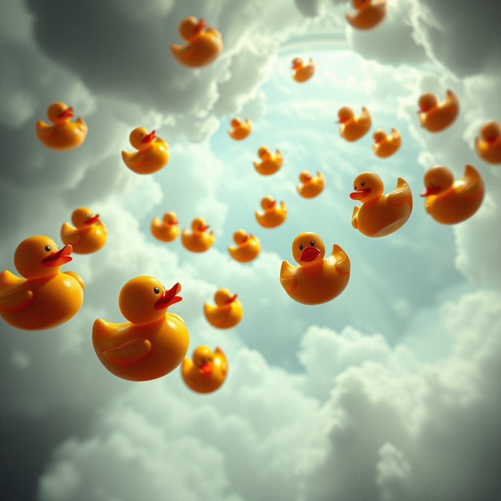 Vibrant Rubber Duck Planet in Cinematic Dance