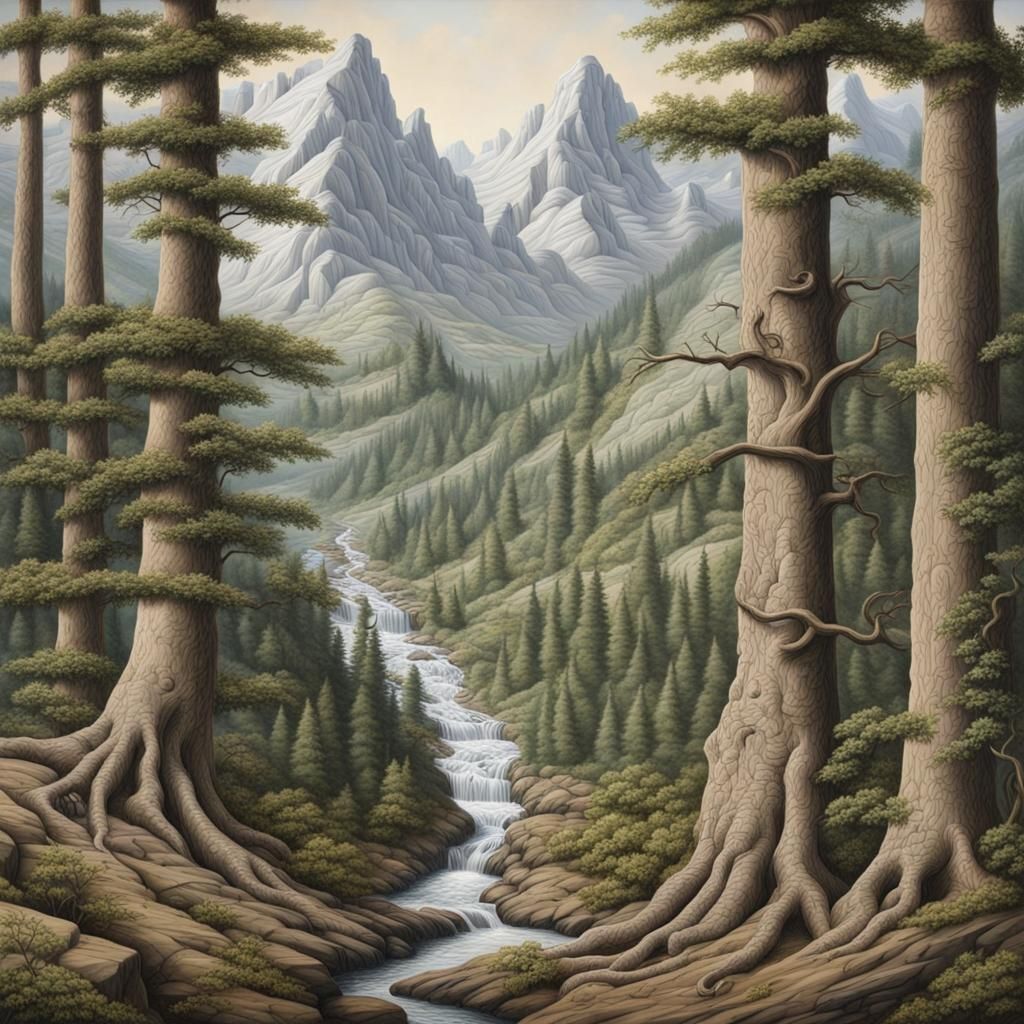 Optical Illusion: Hyperdetailed Trompe-l'oeil Mountains