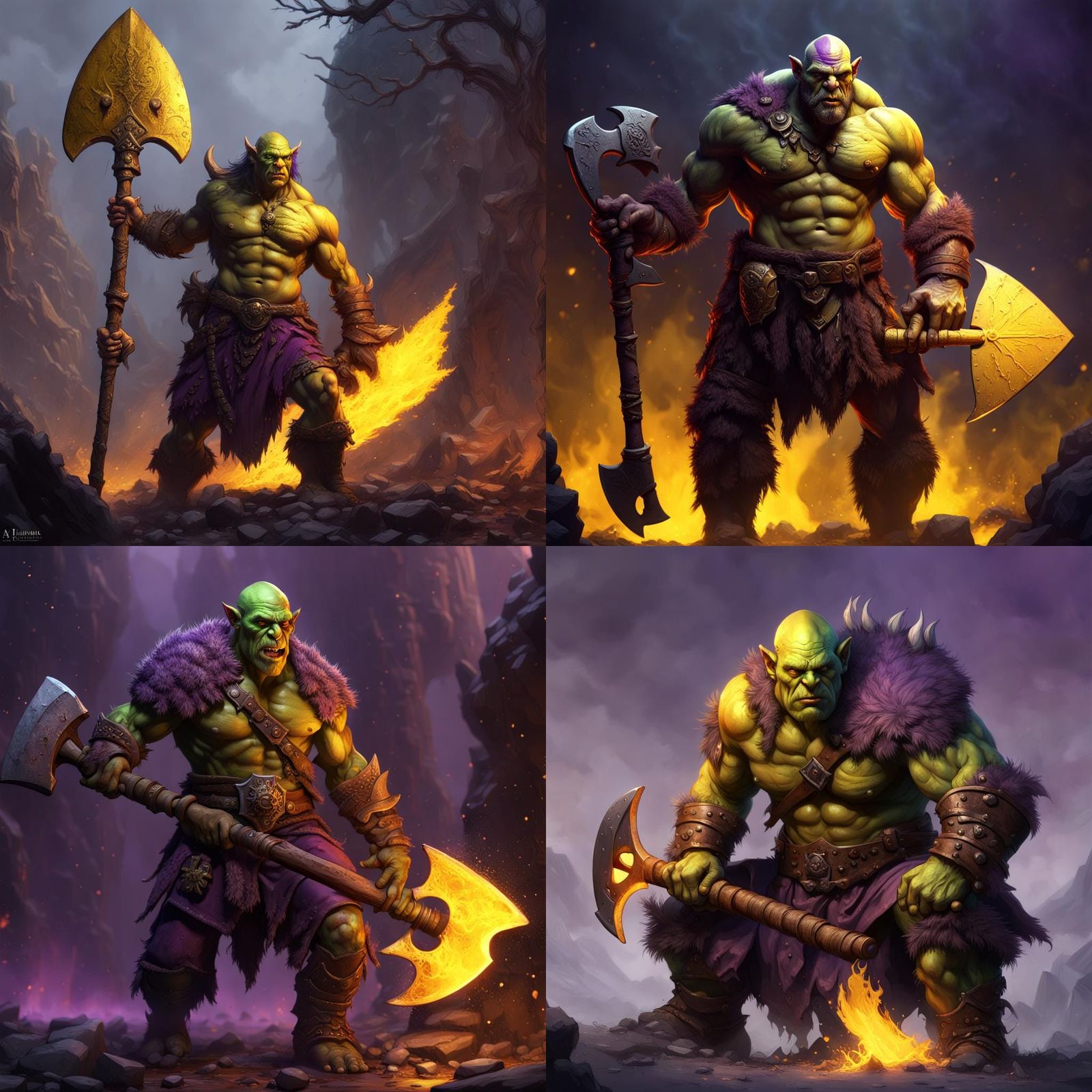 Orc Barbarian with Fire Axe: Dark Fantasy Art
