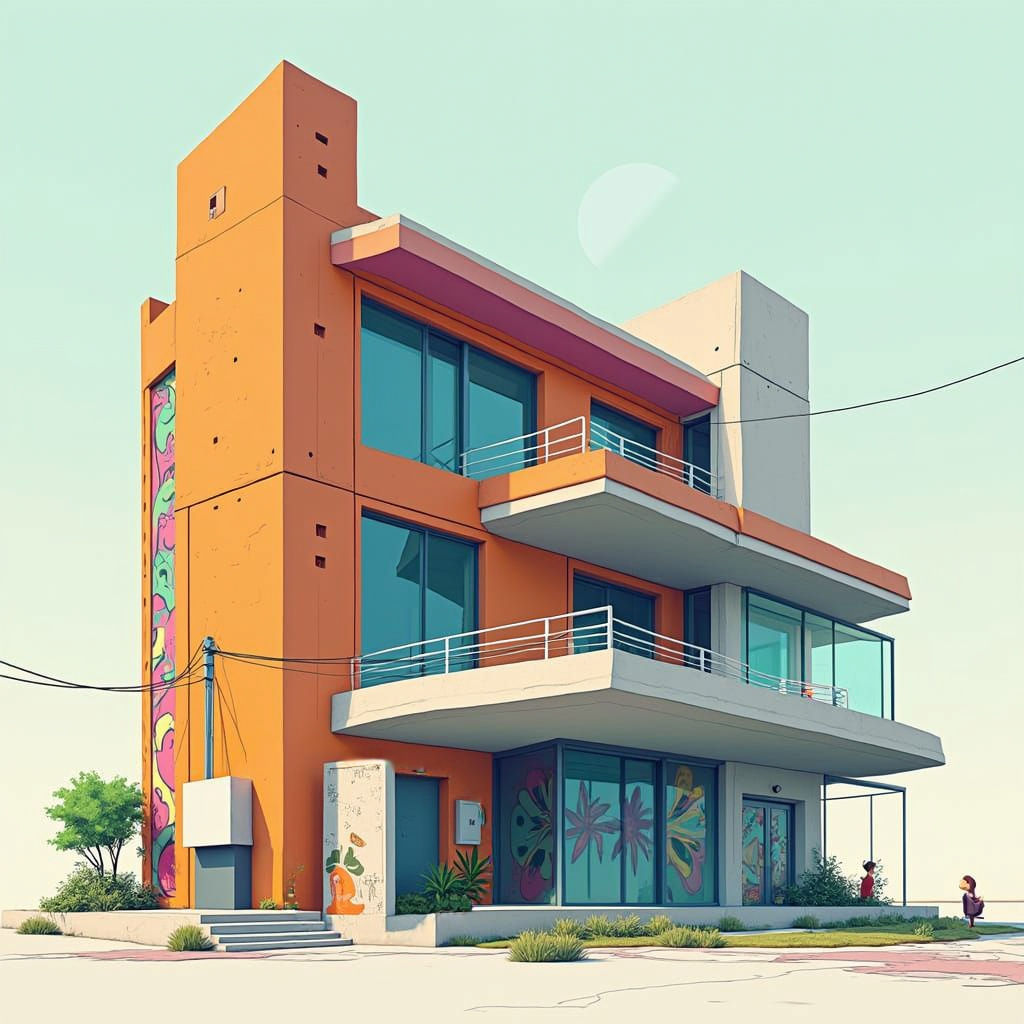 Minimalist House in Vibrant Vector Graphics