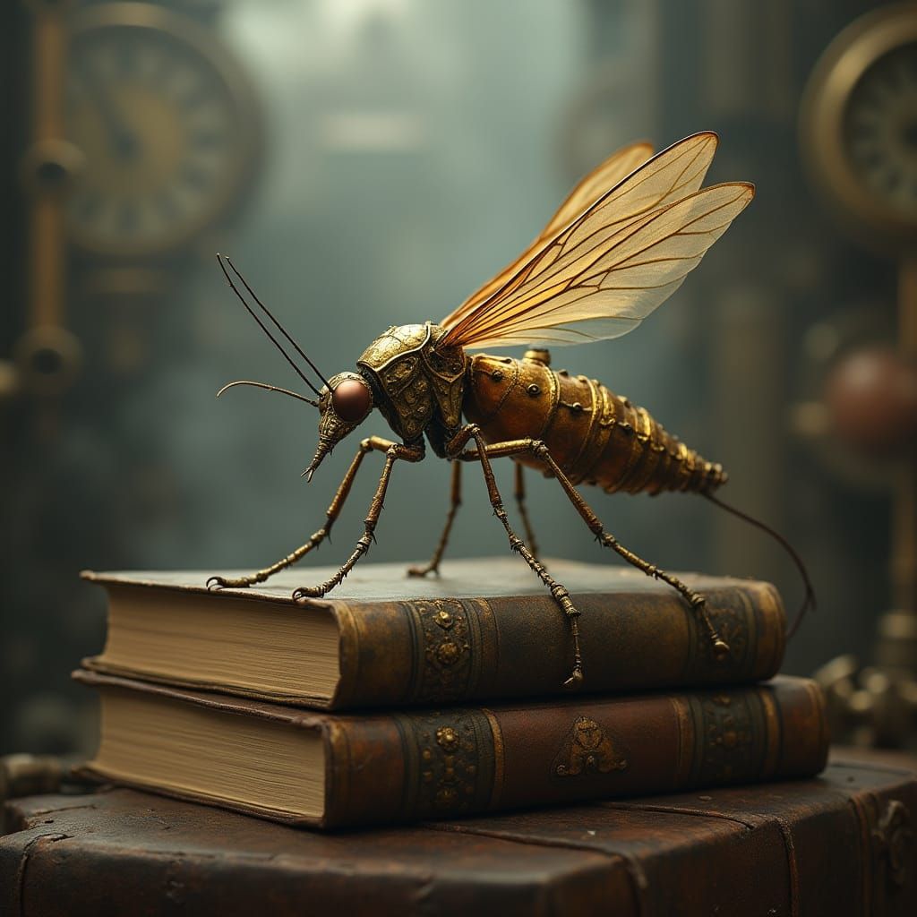 Golden Mosquito Amidst Steam-Powered Clockwork