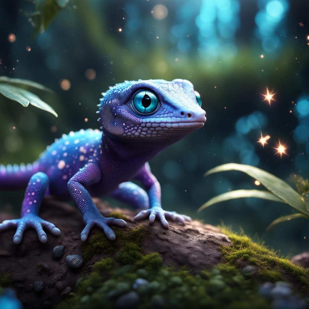 Galaxy Gecko in Forest: Detailed Matte Painting
