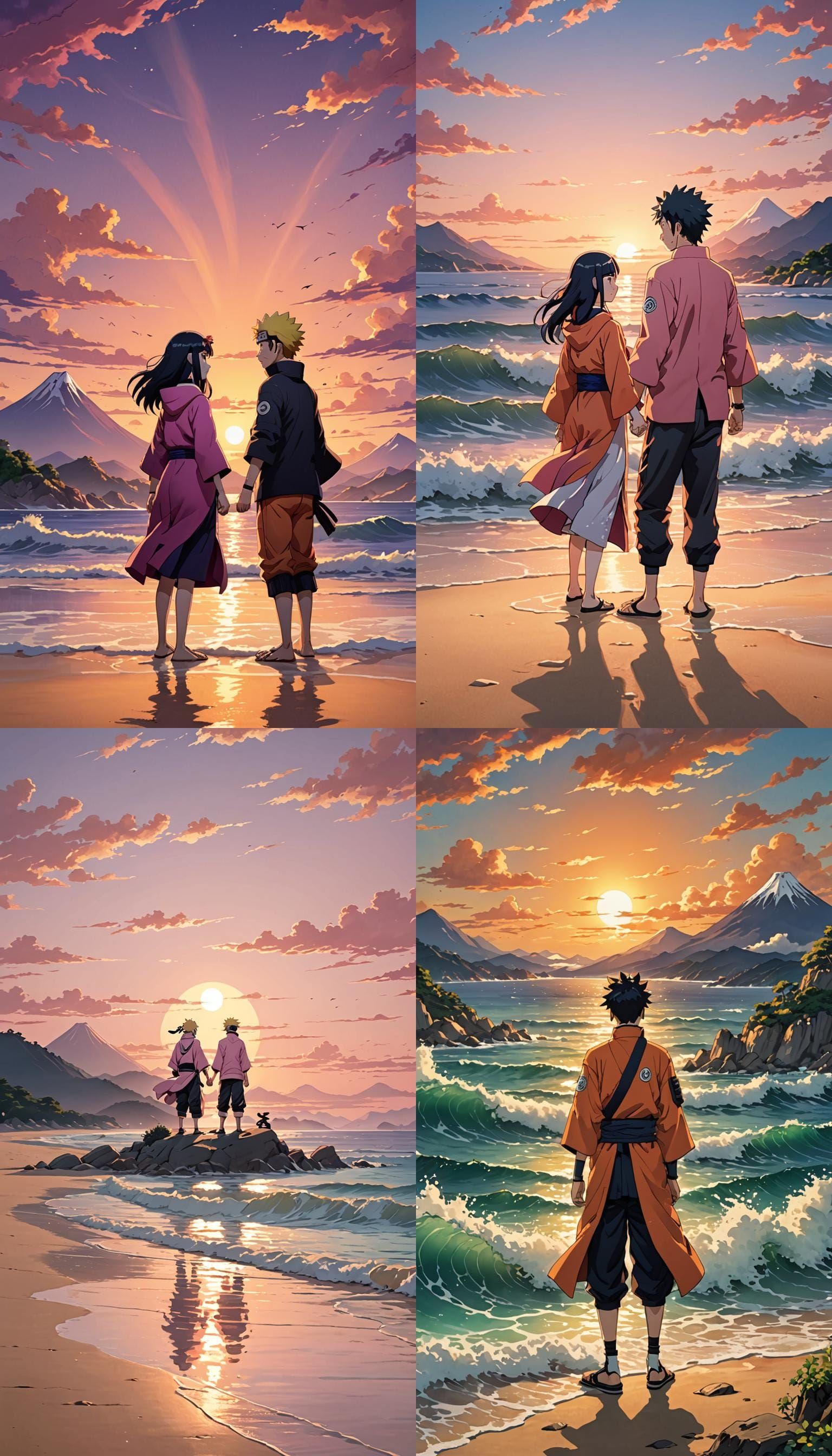 Naruto and Hinata Sunset Beach Anime Scene