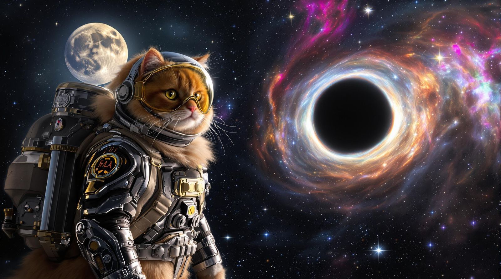 Feline Cosmonaut in a Cyberpunk Spacesuit