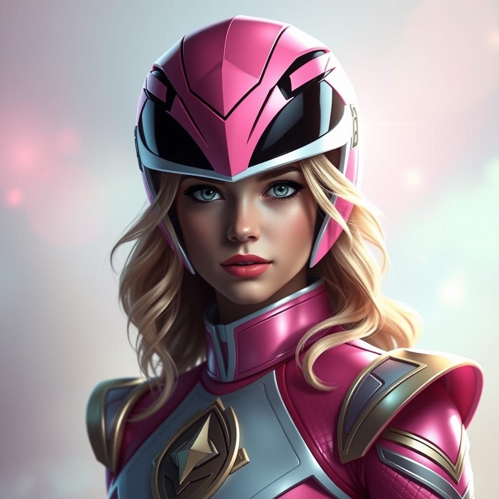 Disney Princess as Mighty Morphin Pink Power Ranger in Art N...