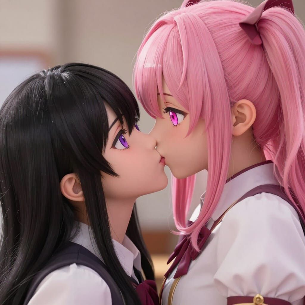 Anime Characters Share Intimate Kiss in Vibrant 3D Art