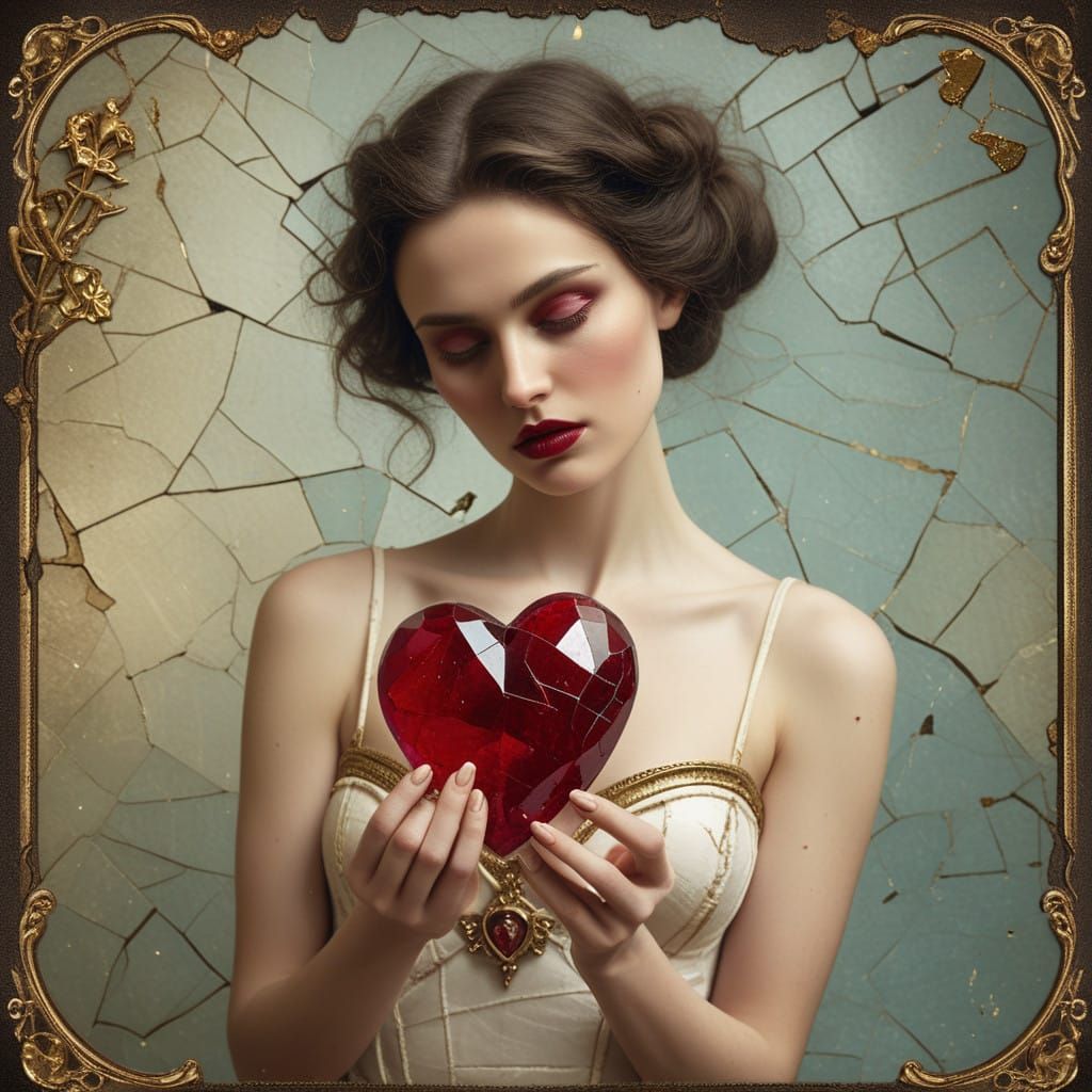 Surreal Goddess with Shattered Ruby Heart