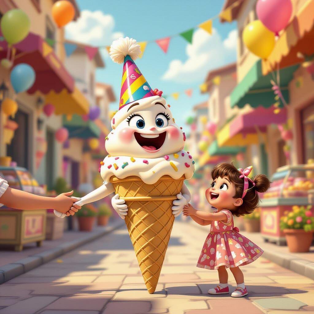 Happy Ice Cream Cone in Pixar Style