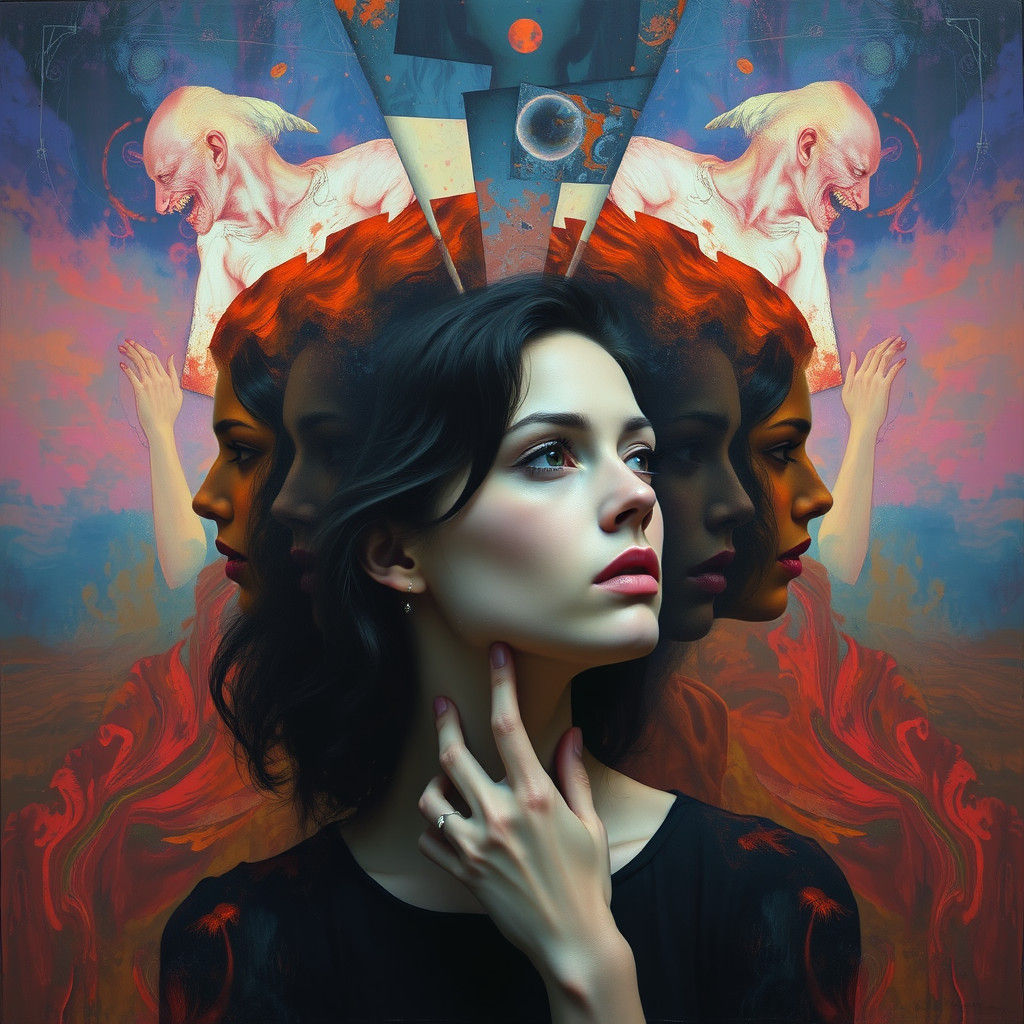 Woman Lost in Thought in Surrealist Style