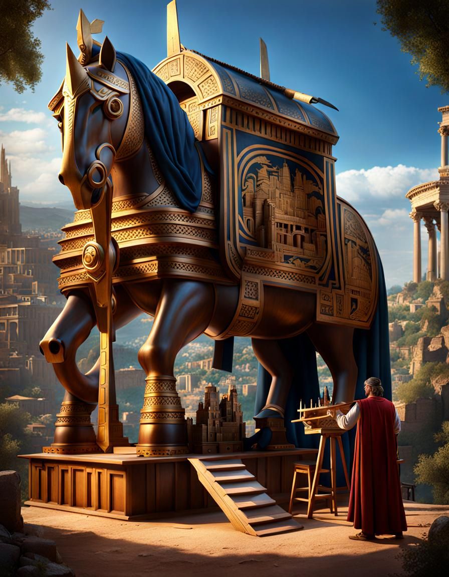 Epeius,master carpenter, putting finishing touches to his ab...