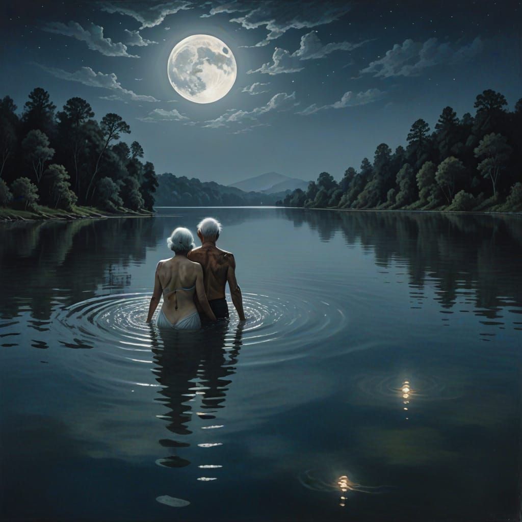 Ethereal Lake Swim Under the Moon