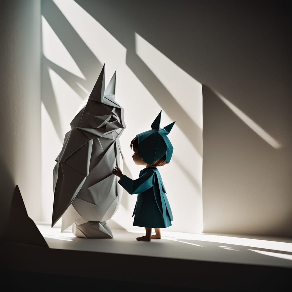 Girl Hugs Paper Golem in Pixar-Style Animation