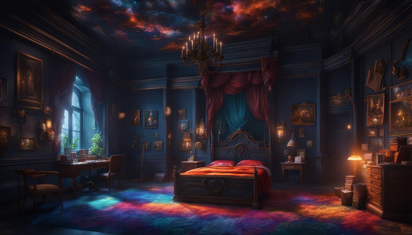 Submerged Bedroom in Dark Academia Style