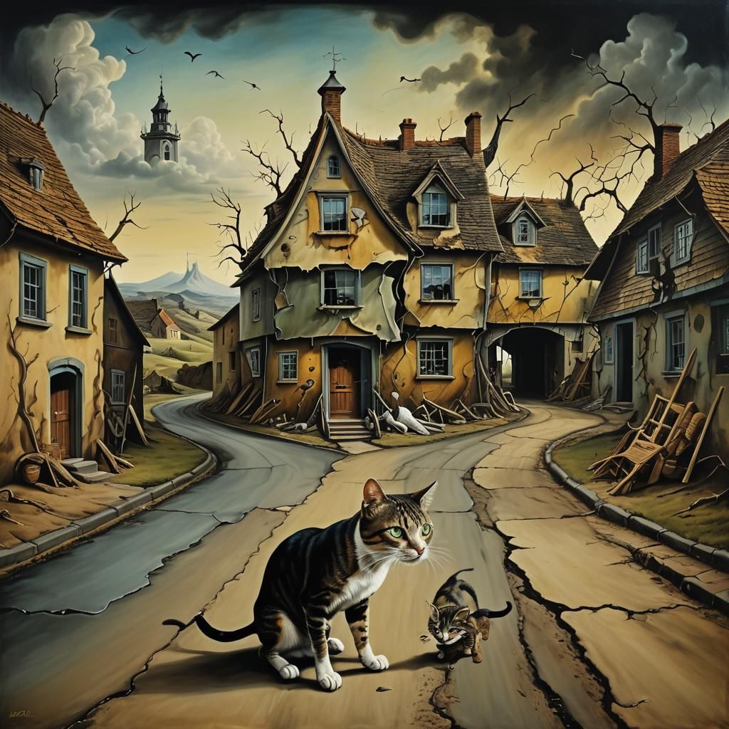 Crooked Man in a Crooked House: Surrealist Oil Painting