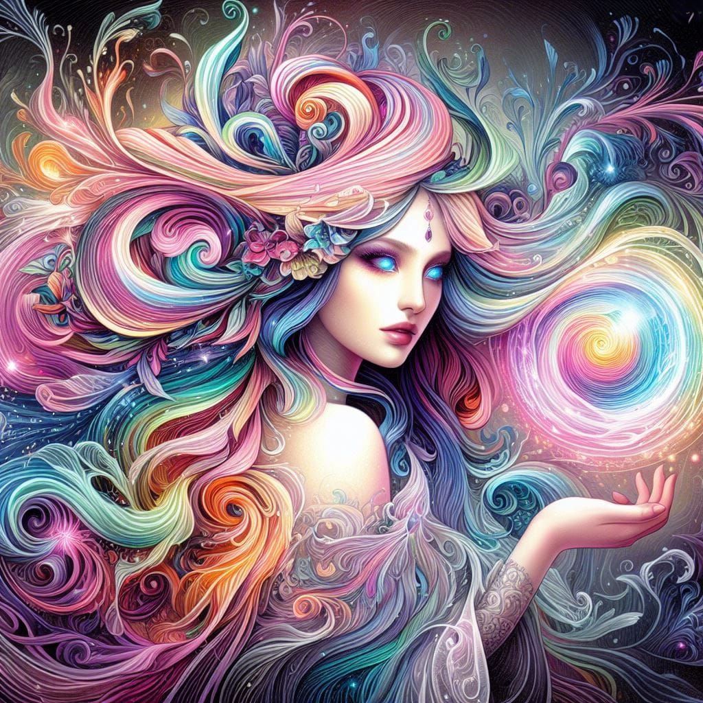 Technicolor Witch with Rainbow Energy Orb