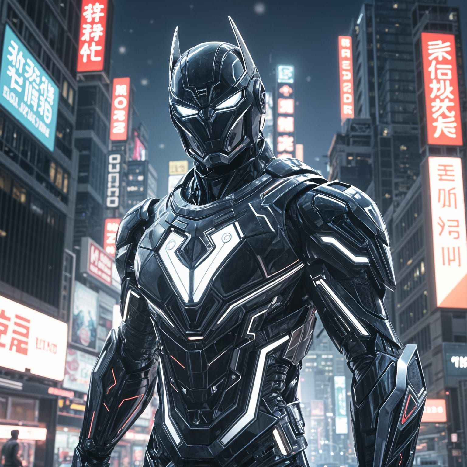 Korean Woman Superhero in Neon Cityscape